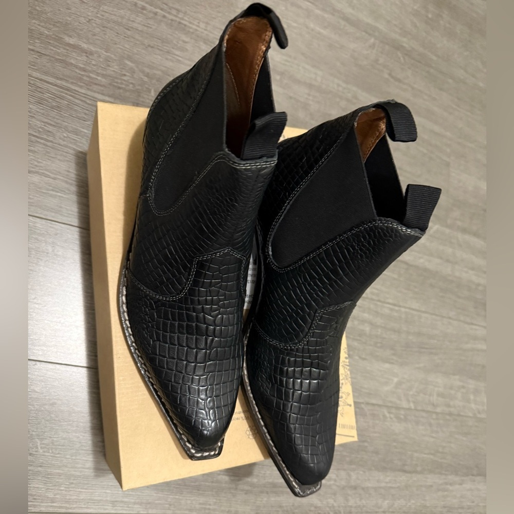 Free People leather Cowboy Black Textured Ankle Boots - Picture 5 of 8